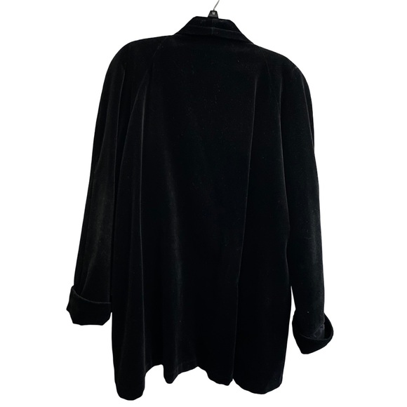 Vintage Black Velvet 100% cotton Open Front Long Jacket Blazer - Picture 3 of 5